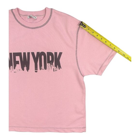 Zara Barbie Pink New York Graphic Sweatshirt Short Sleeve Contrast Stitching S - Picture 6 of 7